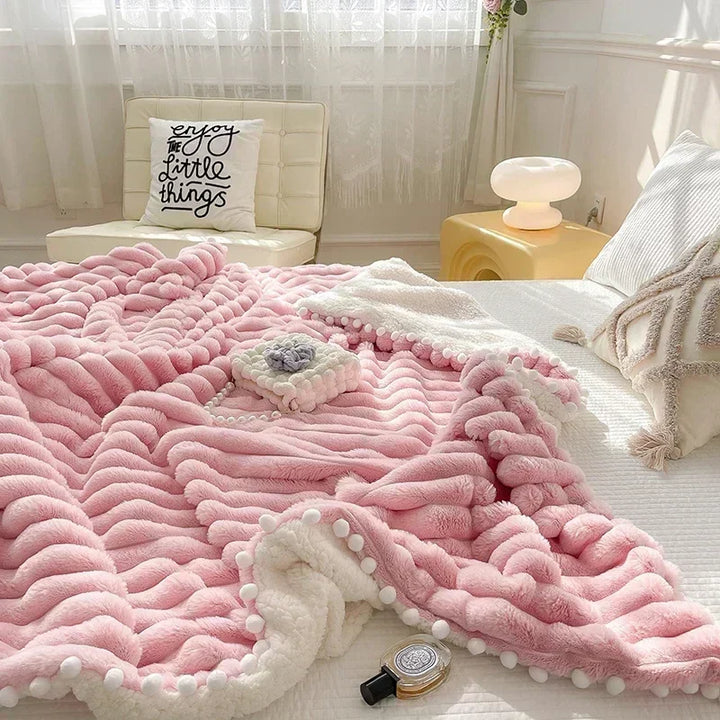 Rynx Toskana Synthetic Rabbit Fur Warm Weighted Blankets for Bed Luxury Synthetic Lamb Wool Double Blanket Soft Fluffy Warmth Double Blanket