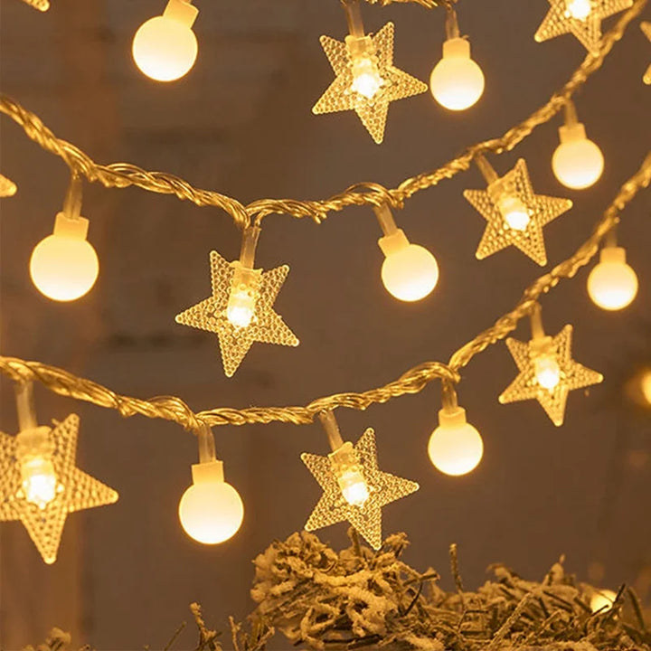 Rynx | LED Snowflake String Lights Star String Lights Battery Operated Xmas Tree Moose Decorative Garland Party Wedding New Year Decoration