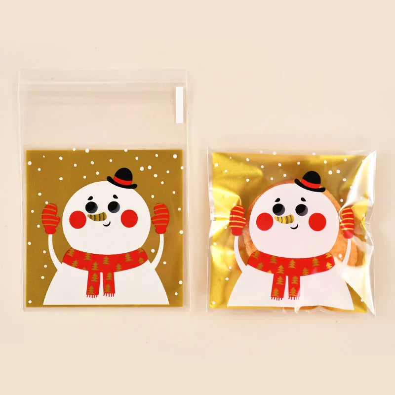 Rynx 100 pcs Christmas Cookie Bonbon Bags Santa Claus Plastic Cookie Gift Packaging Bags Xmas Party Decoration Supplies New Year 2025