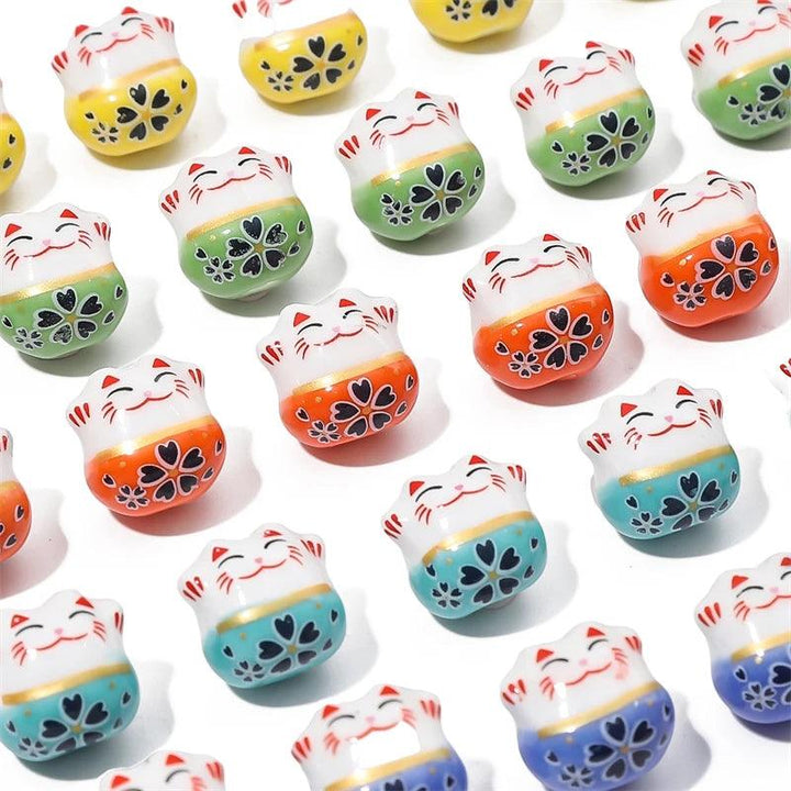 Lisslune | Set of 2 Artisan 14mm Ceramic Lucky Cat Charms for Creative Jewelry Designs
