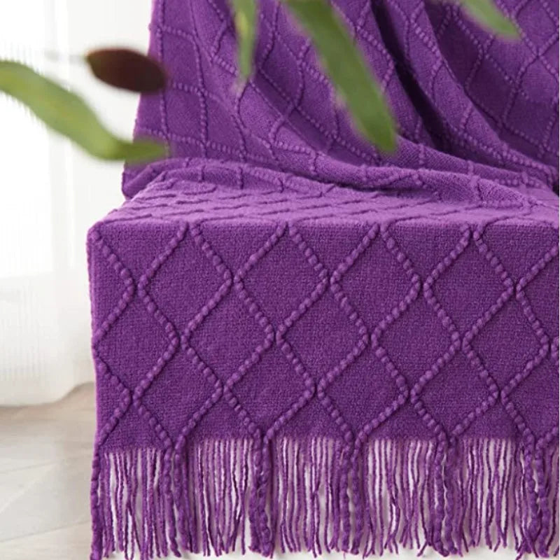 Lisslune | purple diamond knit blanket
