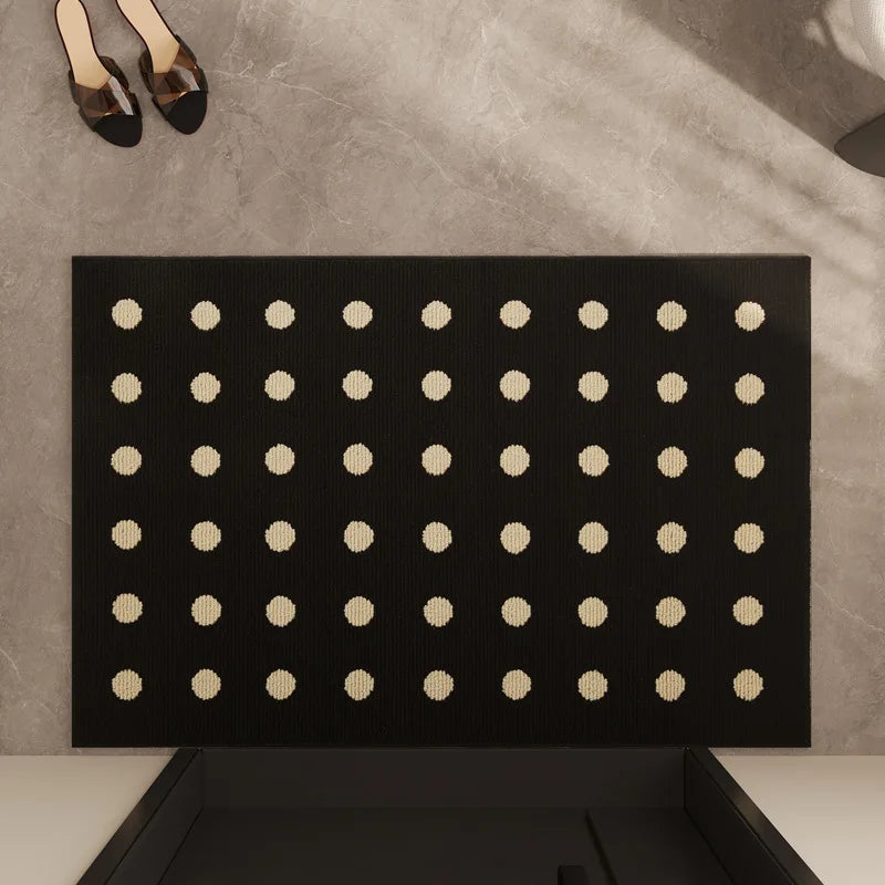 Rynx | Stylish Poka Dots Mat Bedroom Mat Geometric Living Area Kitchen Rug Pad Non-Slip Rug Black White Home Space Neat Decor