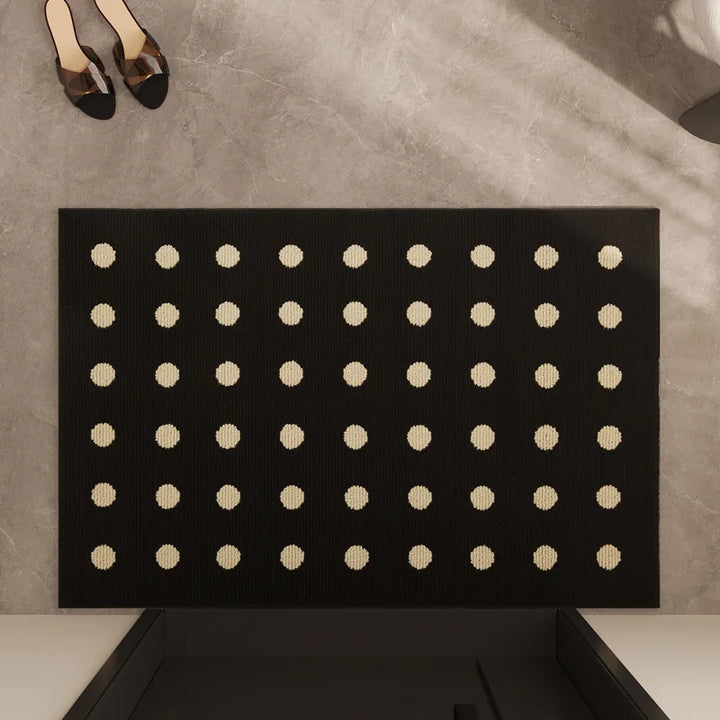 Rynx | Stylish Poka Dots Mat Bedroom Mat Geometric Living Area Kitchen Rug Pad Non-Slip Rug Black White Home Space Neat Decor