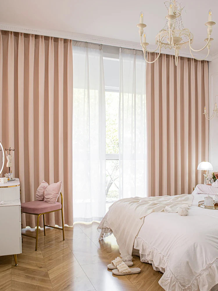 Rynx | French Pink Home Decoration Curtains Solid Color Bedroom Blackout Curtains Creative Texture Art Curtains Luxury Study Curtain IG