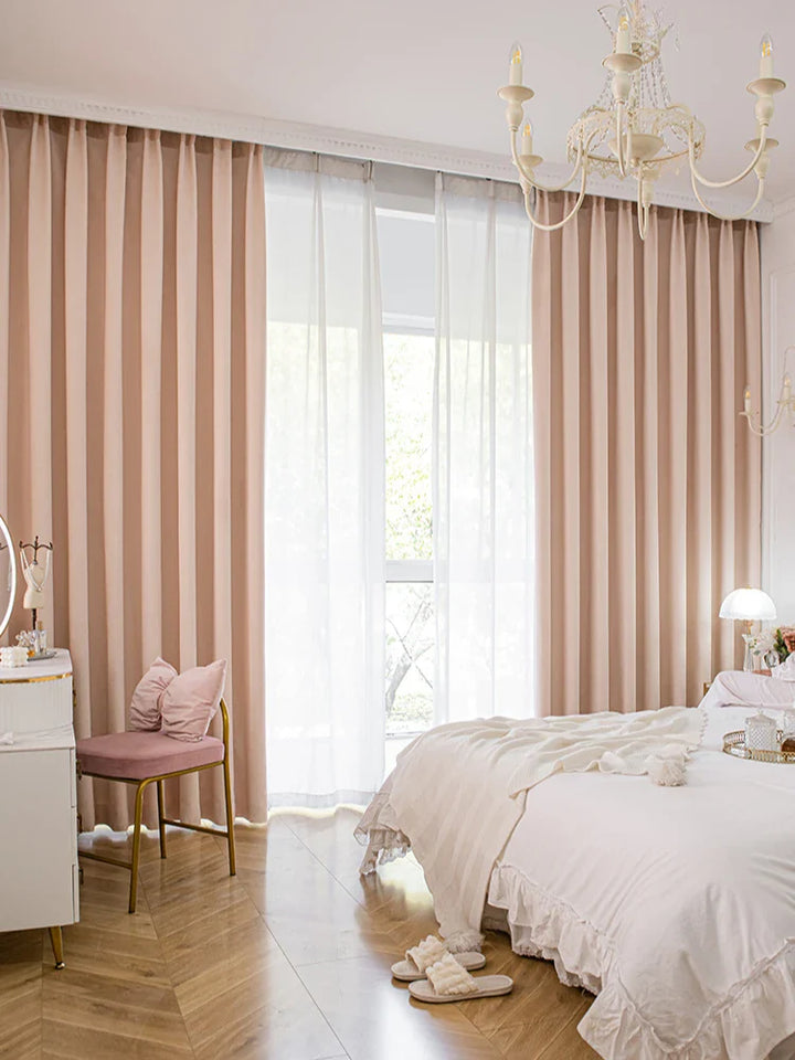 Rynx | French Pink Home Decoration Curtains Solid Color Bedroom Blackout Curtains Creative Texture Art Curtains Luxury Study Curtain IG