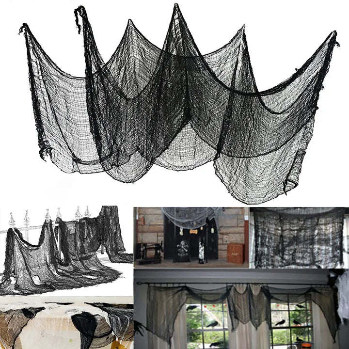Rynx | Horror Halloween Party Decoration Haunted House Entrance Outdoor Deco Black Scary Fabric Creepy Gauze Gothic Props