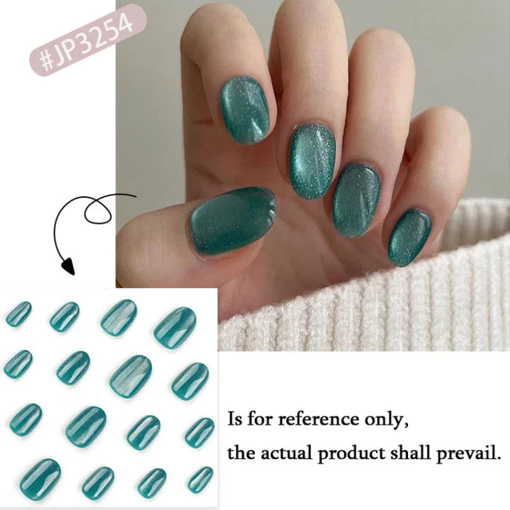 Rynx | Nude Pink Cat Eye Red French Nail Art Portable Fashion False Nails Removable Ready False Nails Press on Nails with Glue