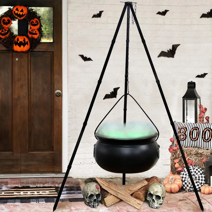 Rynx | Halloween Large Witch Cauldron Decoration Large Witch Bucket on Tripod Glass Black Cauldron Pot Plastic Party Outdoor Indoor Props