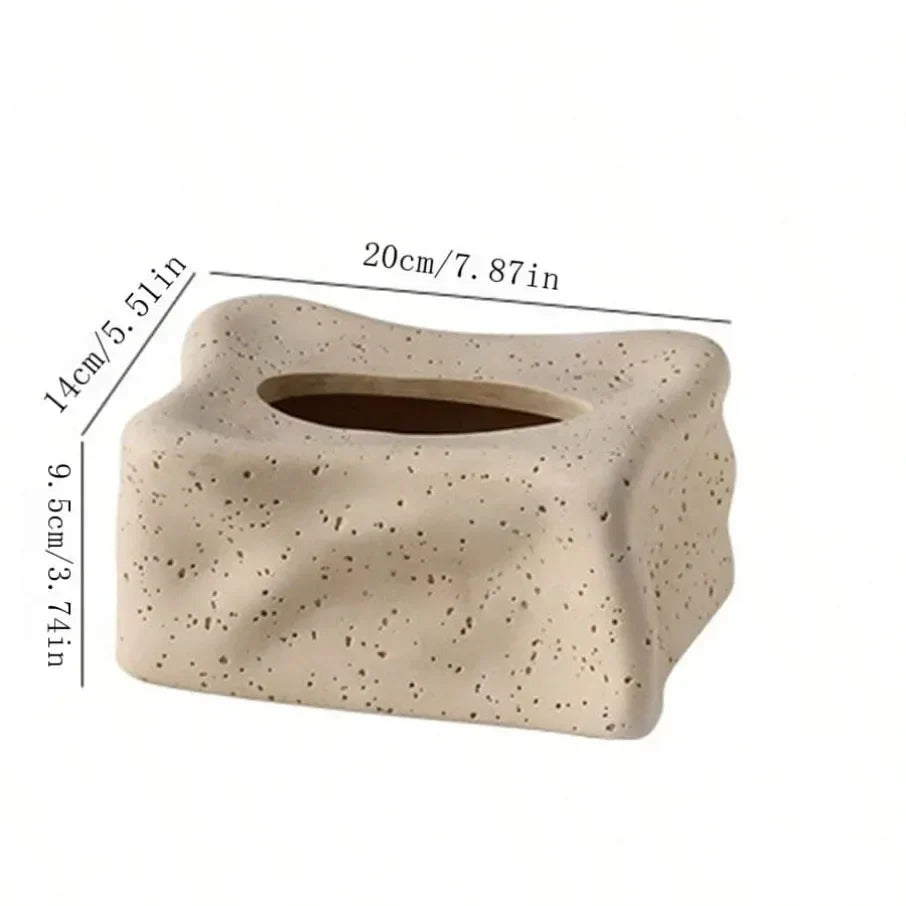 Rynx | Beige Fabric Box Cut-Out Fabric Box Modern Art Tissue Box Napkin Holder for Living Room Coffee Table