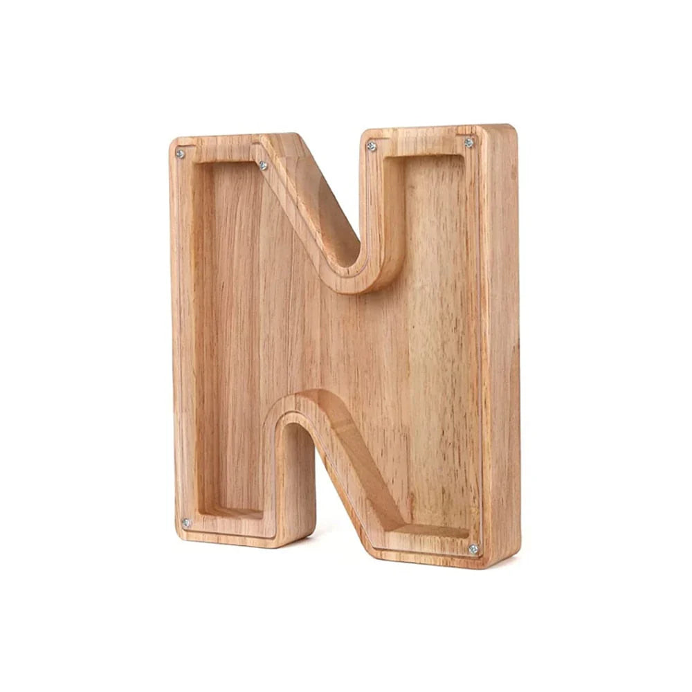 Lisslune | Wooden Alphabet Piggy Bank with Transparent Viewing Window for Stylish Saving