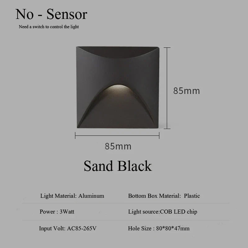 Lisslune | Modern waterproof IP65 LED recessed wall lamp for outdoor lighting - 3W embedded step & staircase balcony portal light