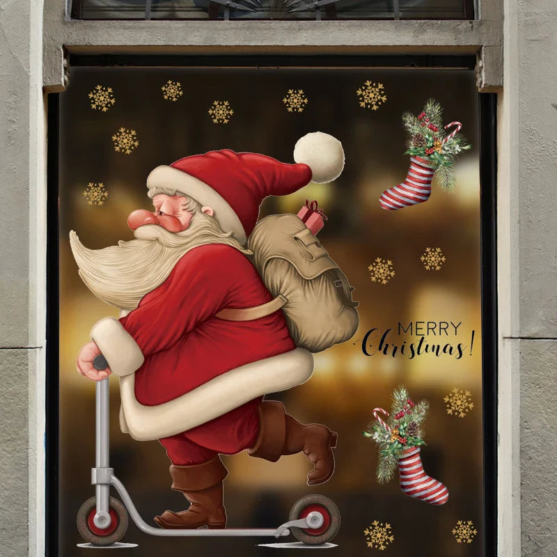 Rynx Christmas Window Stickers Santa Claus Christmas Tree Cartoon Glass Stickers Merry Christmas New Year Decorations for Home