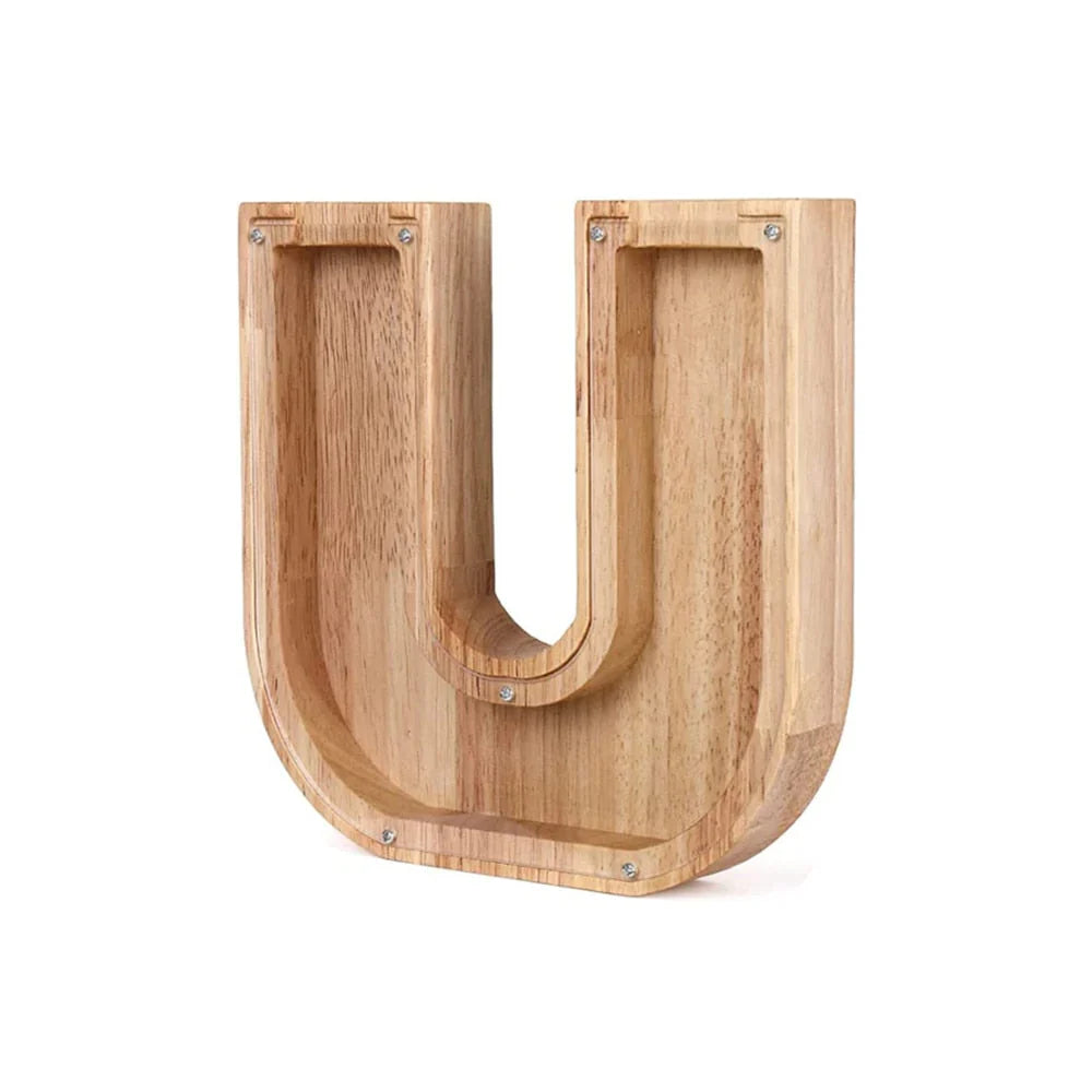 Lisslune | Wooden Alphabet Piggy Bank with Transparent Viewing Window for Stylish Saving