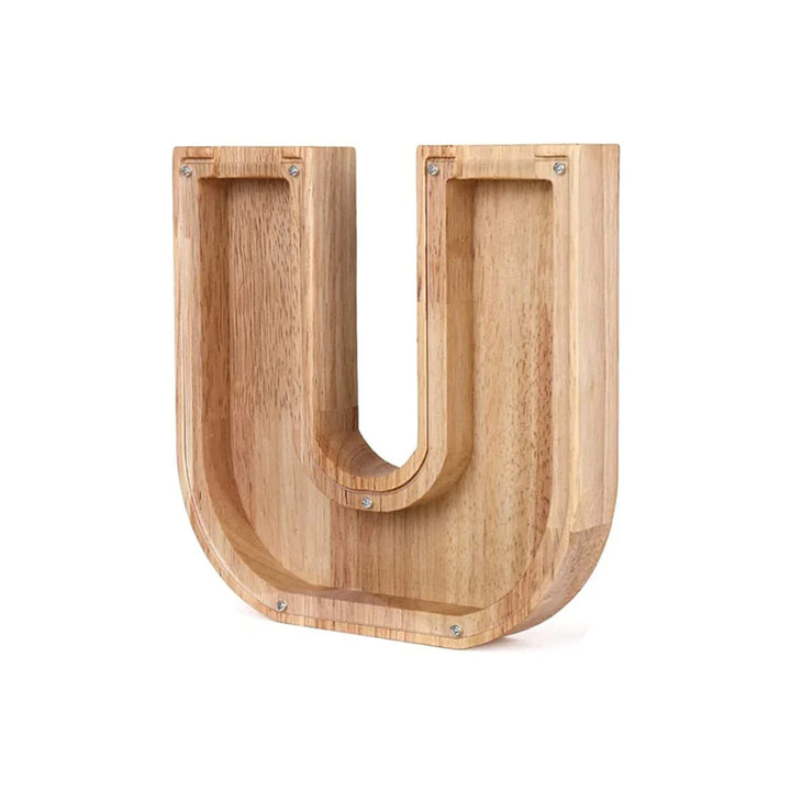 Lisslune | Wooden Alphabet Piggy Bank with Transparent Viewing Window for Stylish Saving