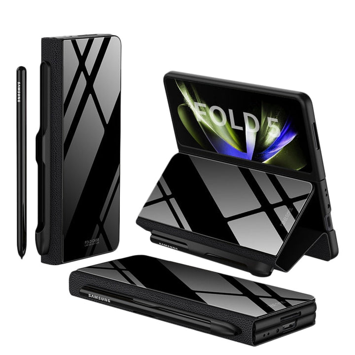 Lisslune | Shockproof Armor Case Glass Cover Stand Insert Card Leather Case for Samsung Galaxy Z Fold 5/4