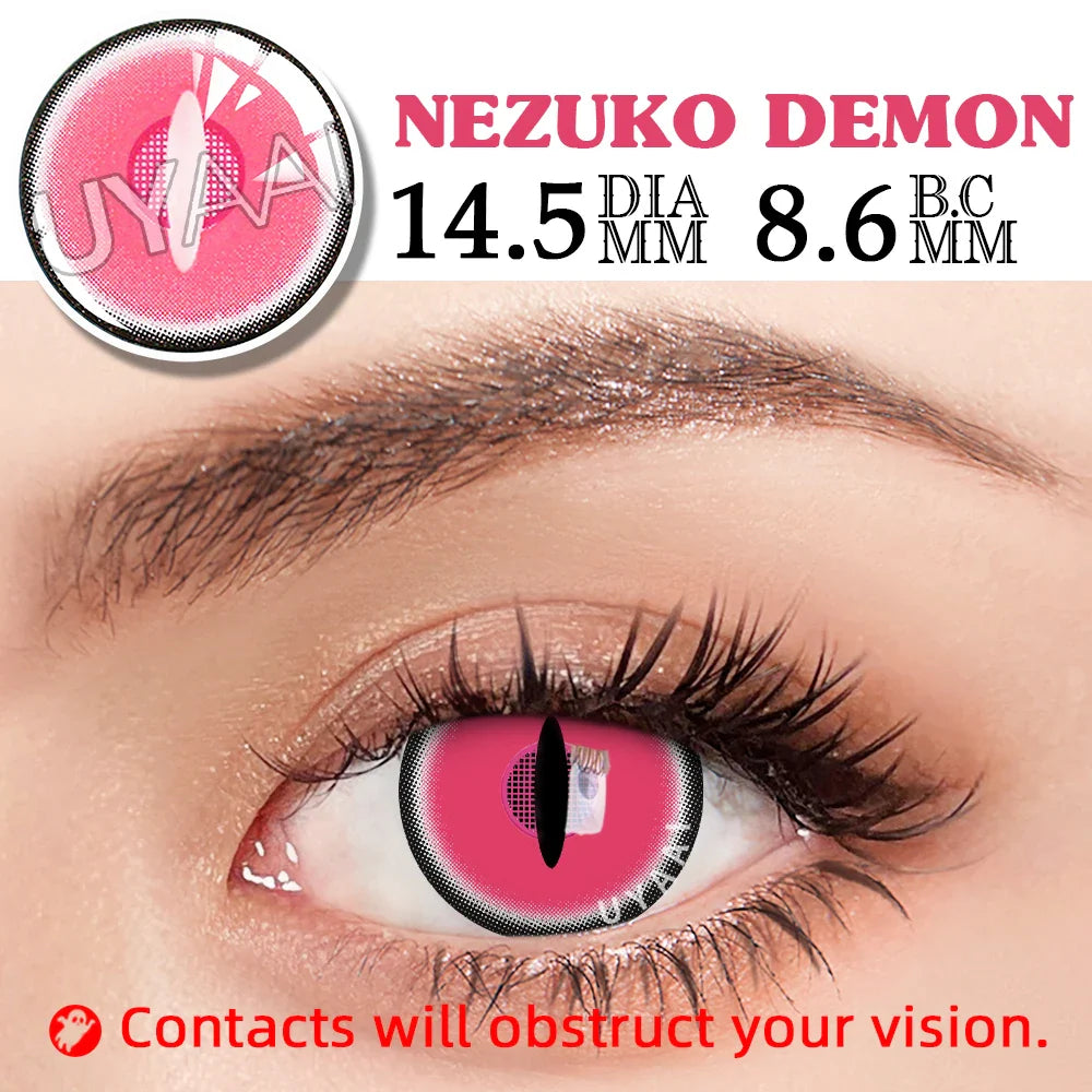 Rynx | 1 Pair Anime Pink Lenses for Eyes Cosplay Lenses for Halloween Nezuko Colorcon y2k Eye Contacts