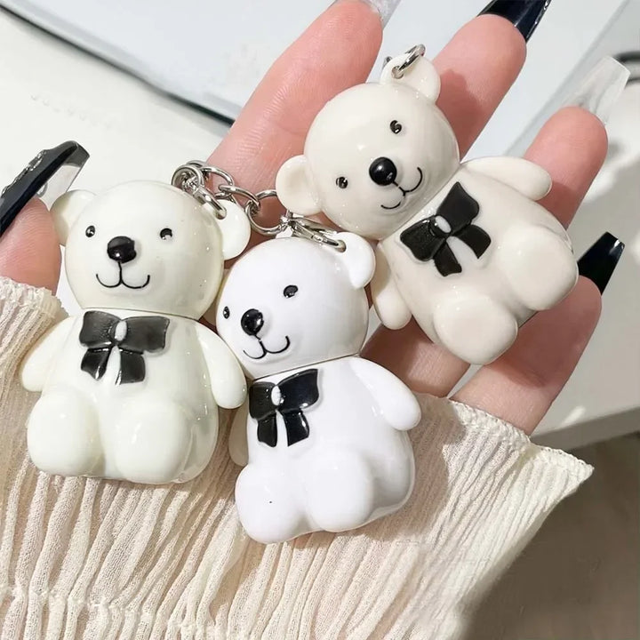 Rynx | Cute White Bear Keychain Glass Mirror Lipstick 6 Colors Sexy Jelly Red Liquid Lipsticks Waterproof Long-lasting Lip Lacquer Cosmetics