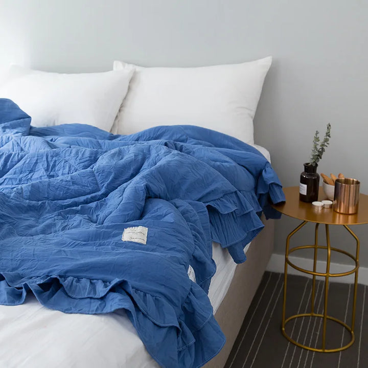 Rynx Summer Blanket Cool Blanket Korean Style Ruffle Spring Autumn Solid Color Air Conditioning Blanket, Blanket Cool Bedspread