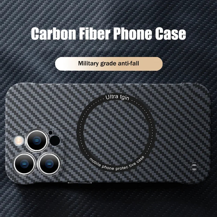 Lisslune | Ultra thin carbon fiber magnetic case for iPhone 16 15 ProMax 14 Plus 13 12 11 Pro Max Magsafe wireless charging borderless cover