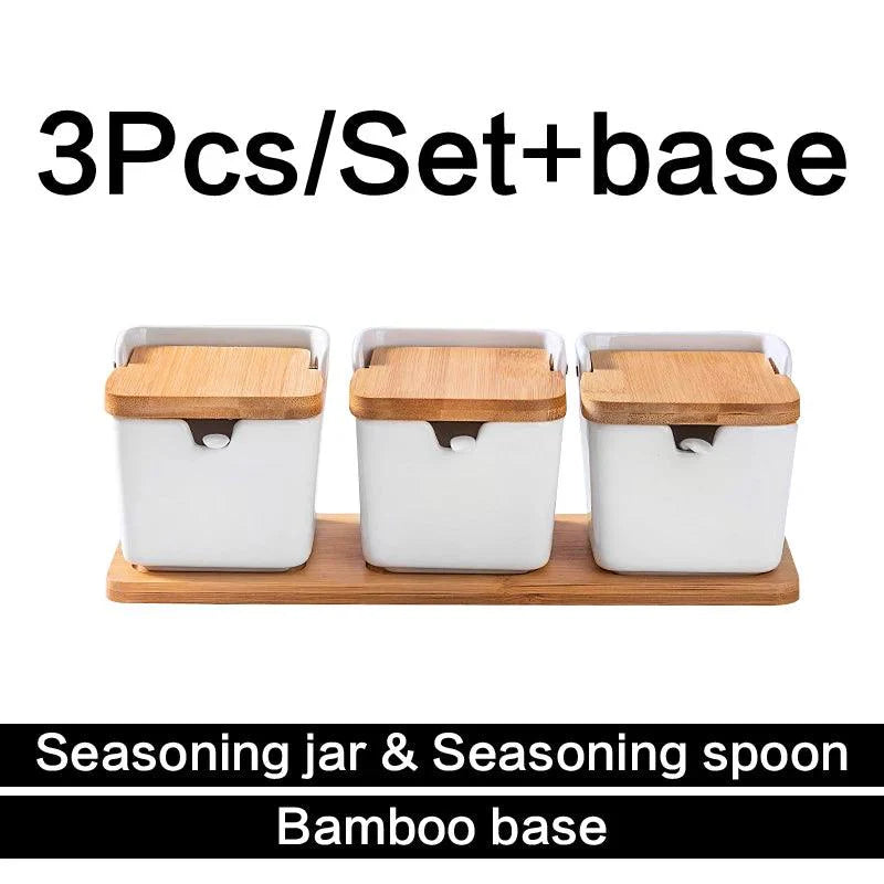 Lisslune | Chic European ceramic spice storage set with salt box & spice organizer