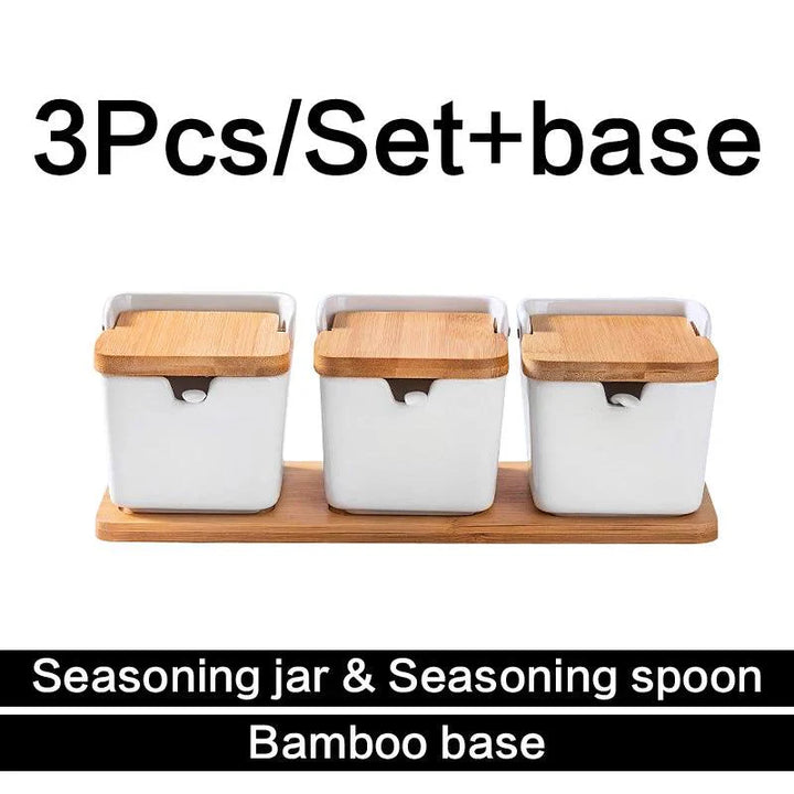 Lisslune | Chic European ceramic spice storage set with salt box & spice organizer