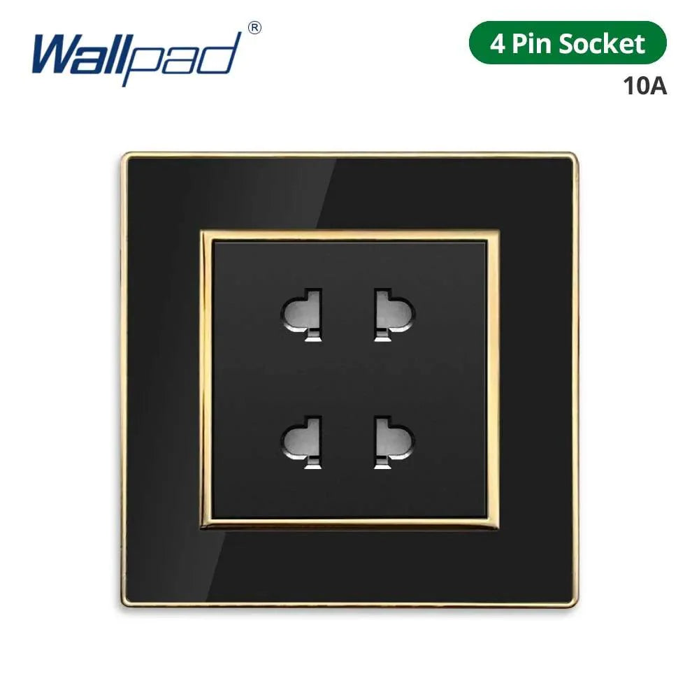 Lisslune | Luxurious black acrylic interchangeable panel with golden accents and universal sockets - 220V, multiple socket, modern design - Illuminated control panel with USB charging function