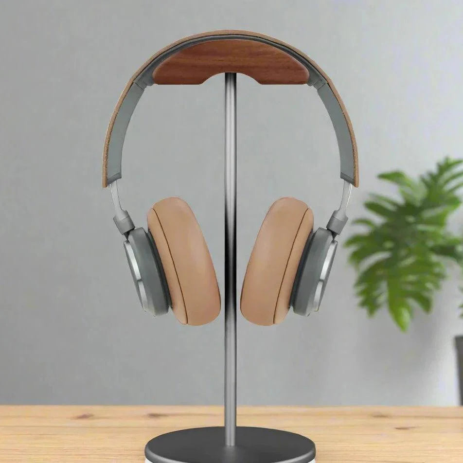 Lisslune | Stylish Walnut & Aluminum Alloy Headphone Stand - Modern Minimalist Earbud Holder for Desk Organization