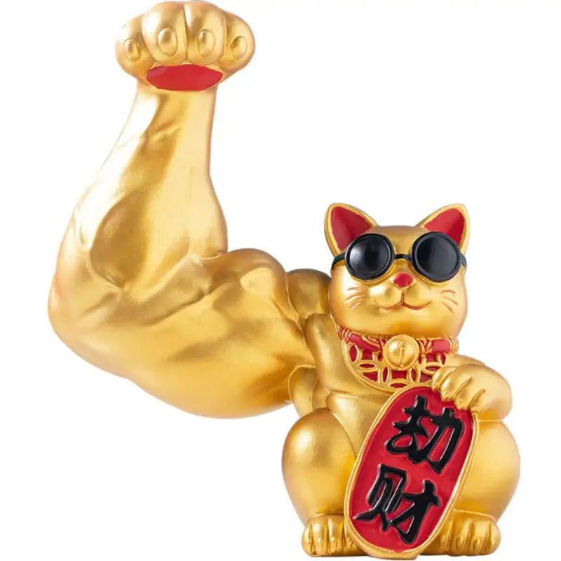 Lisslune | Large hand, happy wealth, waving cat, gold-colored waving hand cat, home decoration, welcoming waving cat, sculpture, statue, decor, car ornament, shop gift