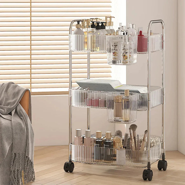 Rynx | Light Luxury Storage Trolley 2/3/4 Layers Transparent Acrylic Rolling Cart With Removable Hanging Goods Snacks Book Shelf