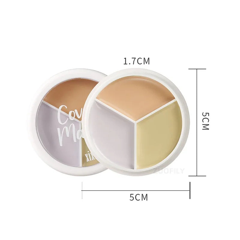Lisslune | 3-Farben Concealer Palette Foundationscreme Vollabdeckung Geeignet für Alle Haut Gesicht Make-up Abdeckung Dunkle Ringe Akne Poren Cremebasis