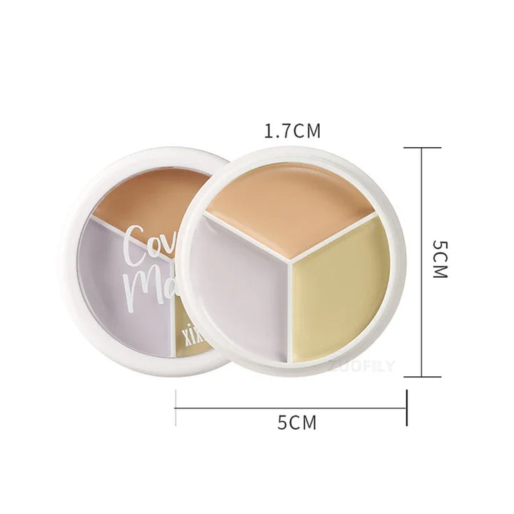 Lisslune | 3-Farben Concealer Palette Foundationscreme Vollabdeckung Geeignet für Alle Haut Gesicht Make-up Abdeckung Dunkle Ringe Akne Poren Cremebasis