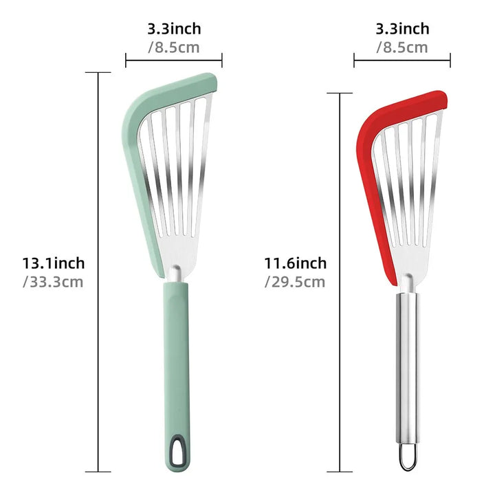 Lisslune | Silicone-Edged Fish Spatula - Stainless Steel, Heat-Resistant, Slotted Turner for Cooking
