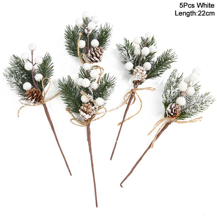 Rynx 5 Piece Christmas Red Berries Artificial Flower Pine Cone Branch Christmas Tree Decorations Ornament Gift Packaging Home DIY Wreath