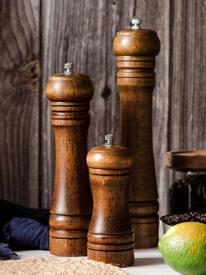 Lisslune | Stylish Wood Salt and Pepper Mill Set with Adjustable Ceramic Mechanisms and Elegant Stand