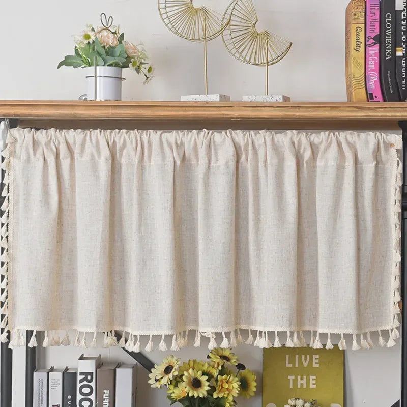 Rynx | Nordic Style Short Curtains for the Kitchen Solid Cotton-Linen Curtain Wine Rack Door Window Small Curtains Wardrobe Curtain