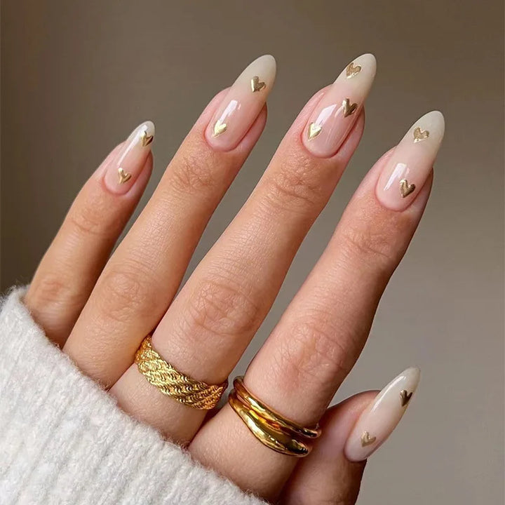 Rynx | Red Love Heart French Sweet Nail Art Nude Pink Artificial Nails Removable Finished Fingernails Valentine's Day Gift Press-on Nails With Glue