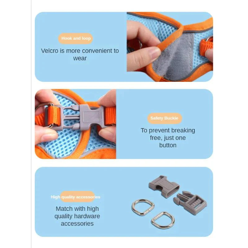 Lisslune | Reflective Adjustable Pet Harness and Leash Set - Breathable Vest for Small to Medium Dogs and Cats