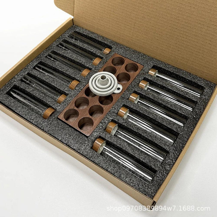 Lisslune | Stylish Walnut Base Coffee Bean Display Organizer with Elegant Glass Tubes