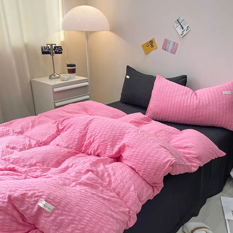 Rynx | INS Solid Color Bedding Comforter Sets Duvet Cover Bed Sheet Set Pillowcases Bedding Linens Set Queen/King Bed bedspreads