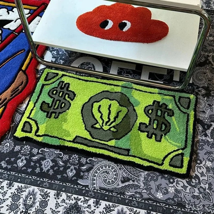 Rynx | Cartoon Money Rug Waterproof Doormat Fluffy Rug Non-Slip Doormat Halloween Decor Banknote Rug for Bathroom Hallway Balcony