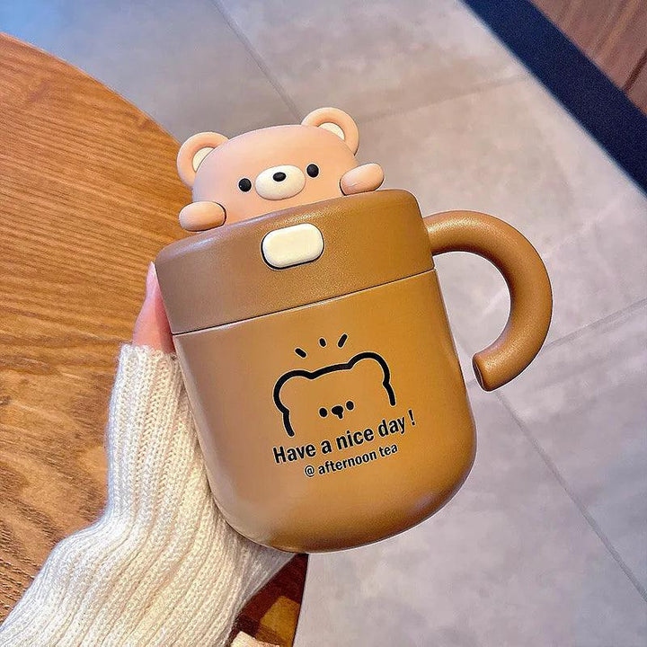 Lisslune | Shady Kawaii Bear Insulated Stainless Steel Travel Mug with Straw for All Your Drinks