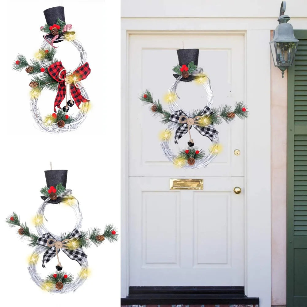 Rynx | Christmas illuminating snowman wreath garland LED light door decoration artificial apartment window wall background door hanging ornament