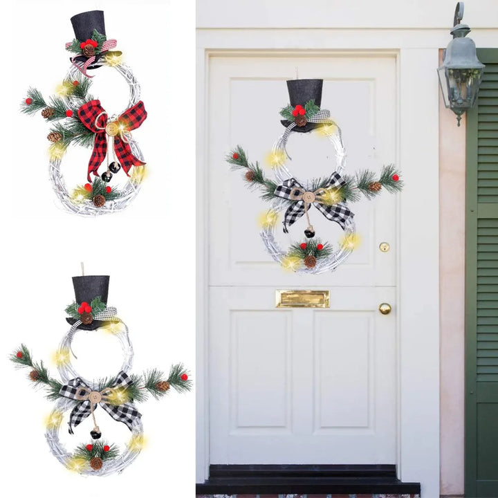 Rynx | Christmas illuminating snowman wreath garland LED light door decoration artificial apartment window wall background door hanging ornament