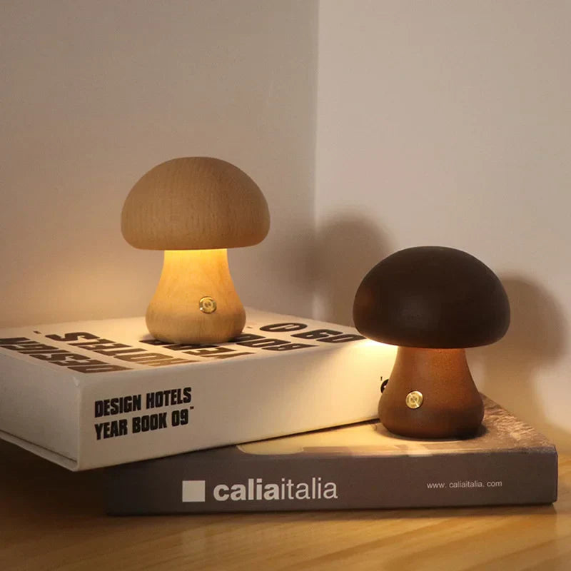 Lisslune | Touch Switch Wooden Mushroom LED Night Lamp