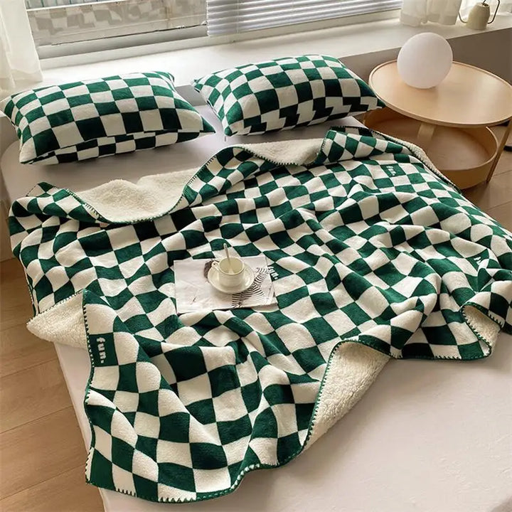 Rynx | Retro Checkered Plaid Throw Blankets Double Layer Soft Plush Warm Scarf Sofa Cover Fluffy Blanket Fluffly Bedspread