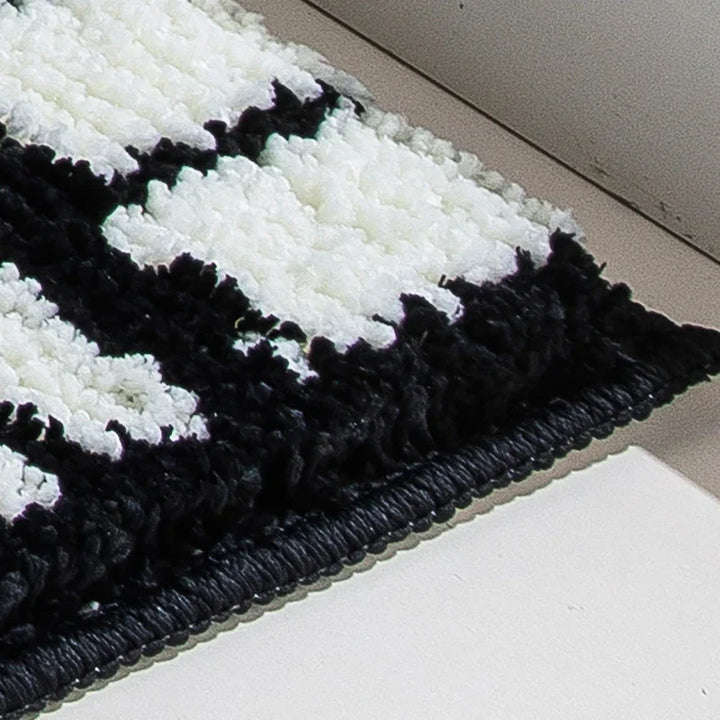 Rynx | Tufting Black White Bathroom Mat Soft Geometric Stripes Bath Mat Carpet Living Area Pad Non-Slip Neat Cover Living Room Decor