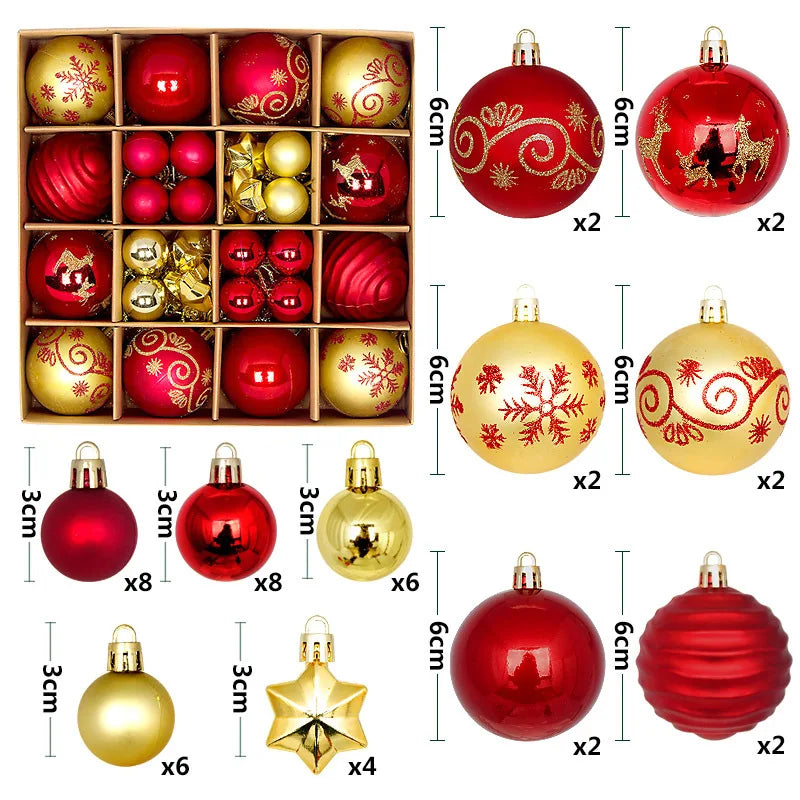 Rynx Christmas Ball Ornament Set Large Christmas Tree Hanging Decoration Snowflake Merry Christmas Decoration for Home 2025 New Year Party Gift