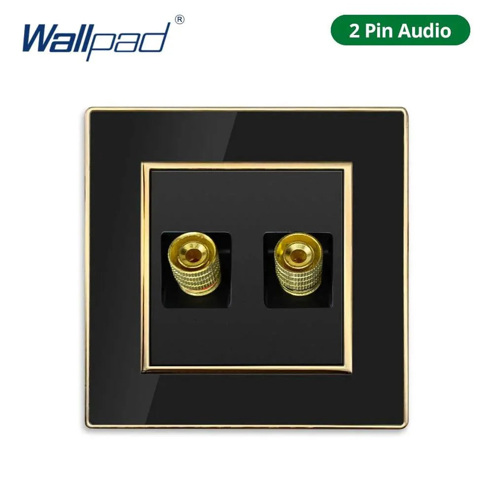 Lisslune | Luxurious black acrylic interchangeable panel with golden accents and universal sockets - 220V, multiple socket, modern design - Illuminated control panel with USB charging function