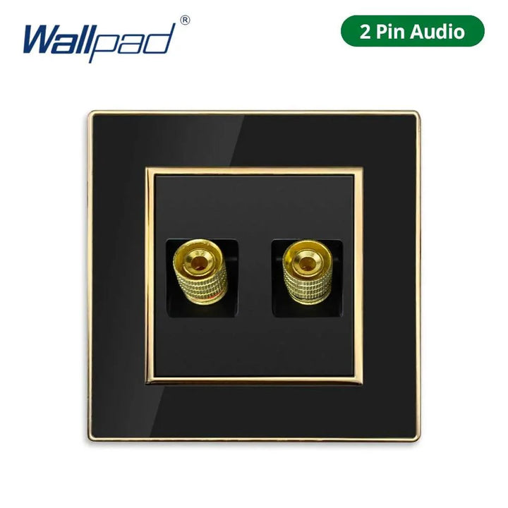 Lisslune | Luxurious black acrylic interchangeable panel with golden accents and universal sockets - 220V, multiple socket, modern design - Illuminated control panel with USB charging function