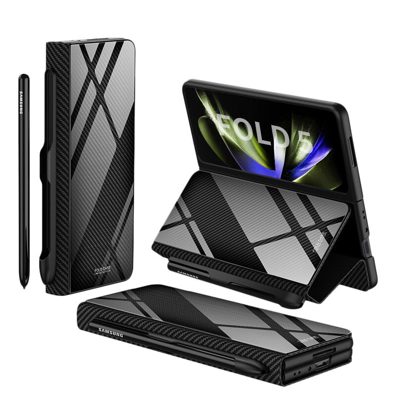 Lisslune | Shockproof Armor Case Glass Cover Stand Insert Card Leather Case for Samsung Galaxy Z Fold 5/4